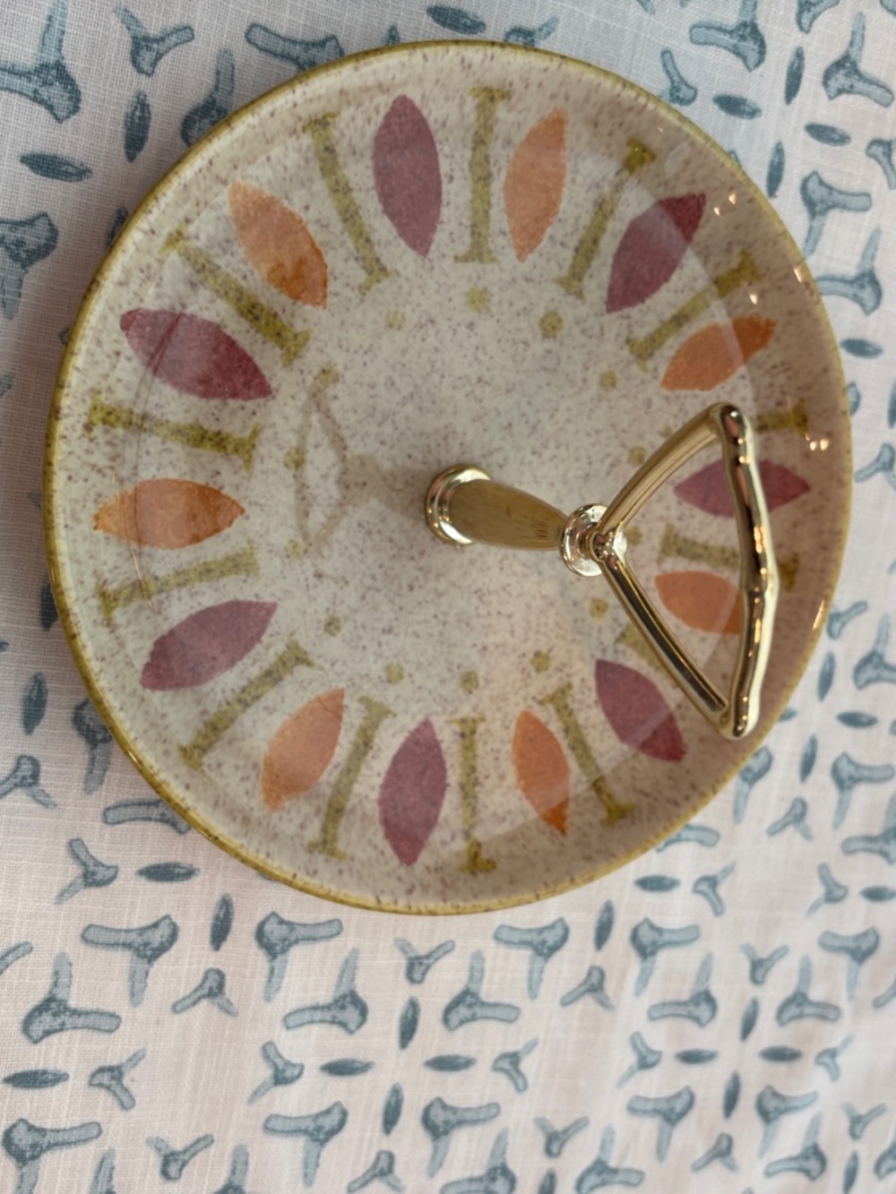 Red Wing MCM Ceramic Ring Dish with Gold Handle - Sunset Leaf Motif